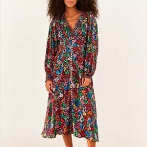 FARM RIO Tropical Garden Midi Dress in Tropical Garden M NWT